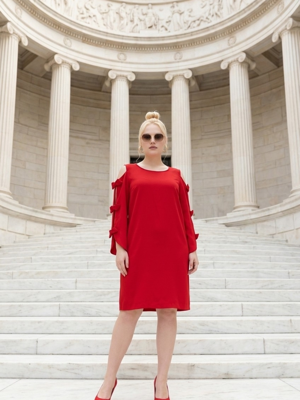 Elegant Red Cold-Shoulder Shift Dress